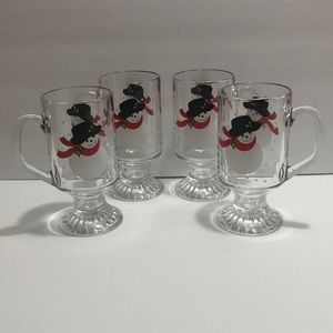 Christmas Irish Coffee Pedestal Snowman Mugs Set Of Four